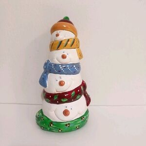 Ceramic Snowman Stack Hand Painted Winter Figurine 8.5" Christmas Holiday Decor